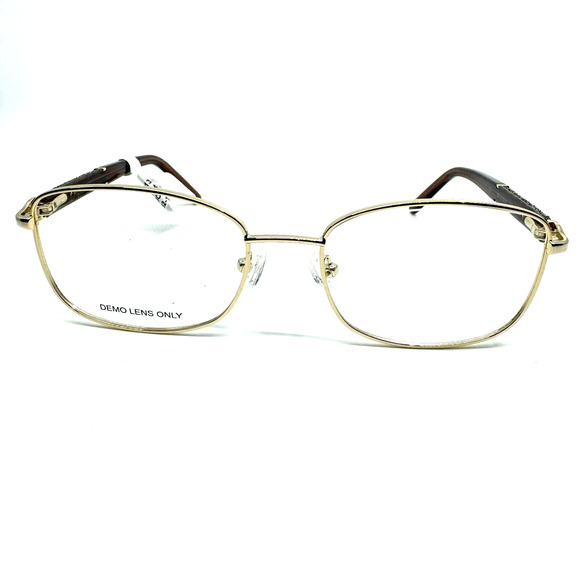 0413-01B 01 Gold Womens Rectangular Full Rim Eyeglasses Frames 52-17-135 H10497 - Picture 1 of 9